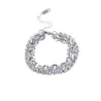Zinc Alloy Rhinestone Bracelets, with 4.5 extender chain, high quality plated, Double Layer & fashion jewelry & for woman & with rhinestone, silver color .5 cm 
