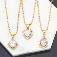 Brass Cubic Zirconia Necklace, Geometrical Pattern, 18K gold plated, fashion jewelry & micro pave cubic zirconia & for woman cm 