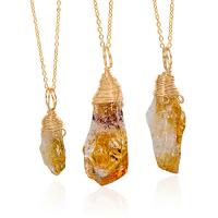 Citrine Necklace, with Brass, gold color plated, Unisex, yellow, 25-35mm*10-15mm Approx 38 cm 