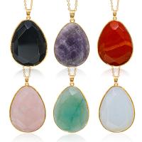 Gemstone Necklaces, Natural Stone, with Brass, Teardrop, gold color plated & Unisex & faceted 