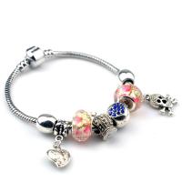 Zinc Alloy European Bracelets, with Resin, silver color plated & Unisex & with rhinestone, mixed colors 
