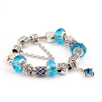 Zinc Alloy European Bracelets, with Crystal, silver color plated & for woman & with rhinestone, blue 