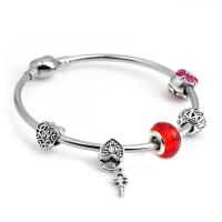 Zinc Alloy European Bracelets, with Crystal, silver color plated & Unisex & enamel, red 