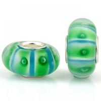 Lampwork European Large Hole Beads, with Iron, Lantern, silver color plated, DIY, green Approx 