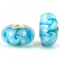 Lampwork European Large Hole Beads, with Iron, Lantern, silver color plated, DIY, light blue Approx 