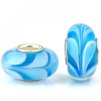 Lampwork European Large Hole Beads, with Iron, Lantern, silver color plated, DIY, light blue Approx 