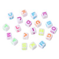 Acryl Alphabet Perlen, Quadrat, DIY & verschiedene Muster für Wahl & Emaille, keine, 7x7x7mm, Bohrung:ca. 3.5mm, verkauft von Tasche