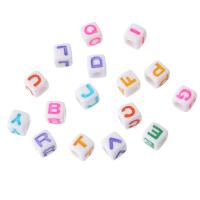 Acryl Alphabet Perlen, Quadrat, DIY & verschiedene Muster für Wahl & Emaille, keine, 7x7x7mm, Bohrung:ca. 3.5mm, verkauft von Tasche