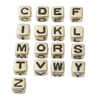 Acryl Alphabet Perlen, Quadrat, DIY & verschiedene Muster für Wahl & Emaille, keine, 7x7x7mm, Bohrung:ca. 4mm, verkauft von Tasche