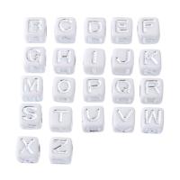 Acryl Alphabet Perlen, Quadrat, DIY & verschiedene Muster für Wahl & Emaille, keine, 7x7x7mm, Bohrung:ca. 4mm, verkauft von Tasche