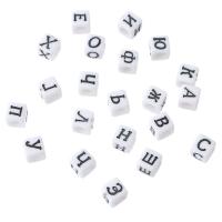 Acryl Alphabet Perlen, Quadrat, DIY & verschiedene Muster für Wahl & Emaille, keine, 6x6x6mm, Bohrung:ca. 3.5mm, verkauft von Tasche