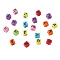 Acryl Alphabet Perlen, Quadrat, DIY & verschiedene Muster für Wahl & Emaille, keine, 6x6x6mm, Bohrung:ca. 3mm, verkauft von Tasche