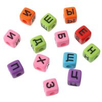 Acryl Alphabet Perlen, Quadrat, DIY & verschiedene Muster für Wahl & Emaille, keine, 10x10x10mm, Bohrung:ca. 4mm, verkauft von Tasche
