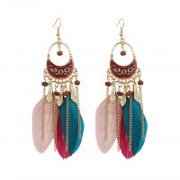 Fashion Feather Earring , Zinc Alloy, with Feather & Wood, gold color plated, Bohemian style & for woman & enamel 