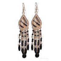 Fashion Fringe Earrings, Zinc Alloy, with Seedbead & Crystal, gold color plated, for woman & enamel 