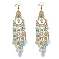 Fashion Fringe Earrings, Zinc Alloy, with Seedbead & Crystal, gold color plated, folk style & for woman 