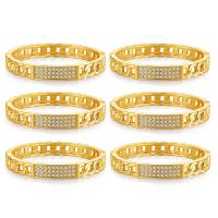 Rhinestone Zinc Alloy Bangle, gold color plated, for woman & with rhinestone, golden, 60mm 