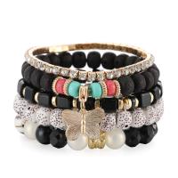 Zinc Alloy Crystal Bracelets, with Crystal & Resin, gold color plated, 5 pieces & for woman & with rhinestone, mixed colors, 60mm 