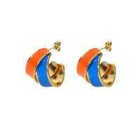 Stainless Steel Stud Earring, 304 Stainless Steel, Vacuum Plating, for woman & enamel, mixed colors 