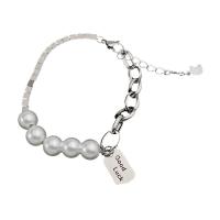 Titanium Steel Bracelet, with Plastic Pearl, polished, for woman, silver color .69 Inch 