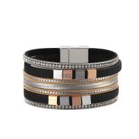 PU Leather Cord Bracelets, multilayer & with magnetic & for woman & with rhinestone .59 Inch 
