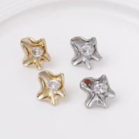 Brass Earring Drop Component, Flower, 14K gold plated, micro pave cubic zirconia & for woman 18mm 