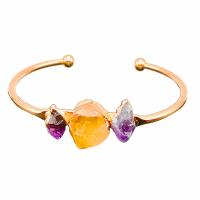 Brass Cuff Bangle, with Amethyst & Citrine, Nuggets, gold color plated, fashion jewelry & for woman, golden, 65mm 