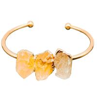 laiton bracelet manchette, avec perles de citrine, pepite, Placage de couleur d'or, bijoux de mode & pour femme, doré, 65mm, Vendu par PC