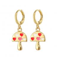 Huggie Hoop Drop Earring, Brass, mushroom, gold color plated, fashion jewelry & for woman & enamel, golden 