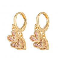 Huggie Hoop Drop Earring, Brass, Heart, gold color plated, fashion jewelry & micro pave cubic zirconia & for woman 