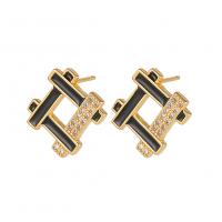 Cubic Zirconia Micro Pave Brass Earring, Square, gold color plated, fashion jewelry & micro pave cubic zirconia & for woman & enamel 