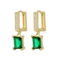 Huggie Hoop Drop Earring, Brass, Rectangle, gold color plated, fashion jewelry & micro pave cubic zirconia & for woman 