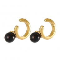 Earring Cuff and Wraps, Brass, with Acrylic, Round, gold color plated, fashion jewelry & for woman, black, 6mm,10mm 