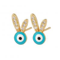 Evil Eye Earrings, Brass, Rabbit, gold color plated, fashion jewelry & micro pave cubic zirconia & for woman & enamel 