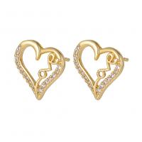Cubic Zirconia Micro Pave Brass Earring, Heart, gold color plated, fashion jewelry & micro pave cubic zirconia & for woman & hollow, golden 