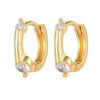 Brass Huggie Hoop Earring, gold color plated, fashion jewelry & micro pave cubic zirconia & for woman, golden 
