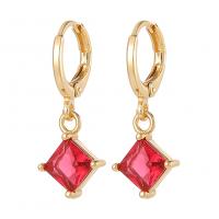 Huggie Hoop Drop Earring, Brass, Rhombus, gold color plated, fashion jewelry & micro pave cubic zirconia & for woman, red 