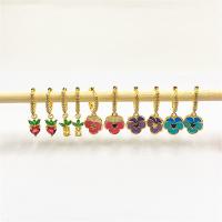 Huggie Hoop Drop Earring, Латунь, плакирован золотом, разные стили для выбора & инкрустированное микро кубического циркония & Женский & эмаль, Много цветов для выбора продается Пара