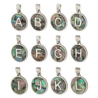 Stainless Steel Letter Pendant, 304 Stainless Steel, with Abalone Shell, Flat Round, Vacuum Plating original color Approx 3mm 