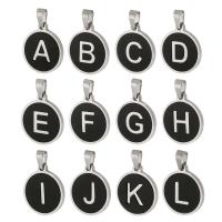 Stainless Steel Letter Pendant, 304 Stainless Steel, with Resin, Flat Round, Vacuum Plating black Approx 3mm 