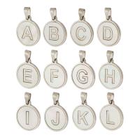 Stainless Steel Letter Pendant, 304 Stainless Steel, with White Shell, Flat Round, Vacuum Plating original color 