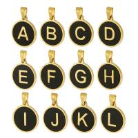 Stainless Steel Letter Pendant, 304 Stainless Steel, with Resin, Flat Round, Vacuum Plating gold 
