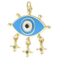 Mode Evil Eye Pendentif, laiton, Plaqué d'or, pavé de micro zircon & émail, bleu, 28mm Environ 3mm, Vendu par PC