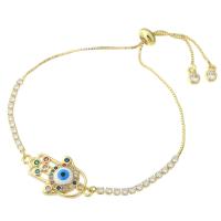 Evil Eye Jewelry Bracelet, Brass, real gold plated, Adjustable & micro pave cubic zirconia & for woman & enamel, gold Inch 