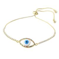 Evil Eye Jewelry Bracelet, Brass, real gold plated, Adjustable & micro pave cubic zirconia & for woman & enamel, gold .4 Inch 