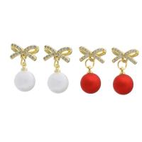 Cubic Zirconia Micro Pave Brass Earring, with Plastic Pearl, real gold plated, micro pave cubic zirconia & for woman 23mm 