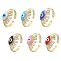 Evil Eye Jewelry Finger Ring, Brass, real gold plated, Adjustable & micro pave cubic zirconia & for woman & enamel 10mm 