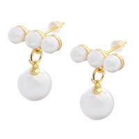 Brass Drop Earring, real gold plated, for woman & with plastic pearl, gold, 23mm 