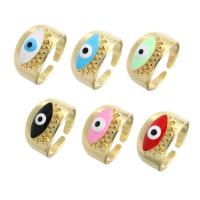 Evil Eye Jewelry Finger Ring, Brass, real gold plated, Adjustable & for woman & enamel 13mm, US Ring 
