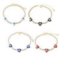 Evil Eye Jewelry Bracelet, Brass, Heart, real gold plated, micro pave cubic zirconia & for woman & enamel 9.5mm Inch 